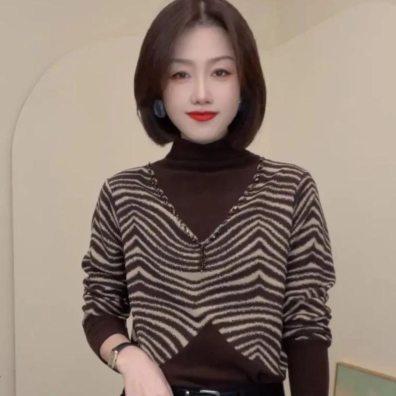 Threaded German Velvet Autumn Winter New Versatile Thickened Warm Top Women's Fashionable Long-sleeved Base Shirt