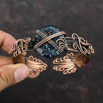 Black Ethiopian Opal Copper Bangle Copper Wire Wrapped Jewelry Adjustable Cuff Bracelet Handmade Wire Wrap Bangle Gemstone Copper Bracelet