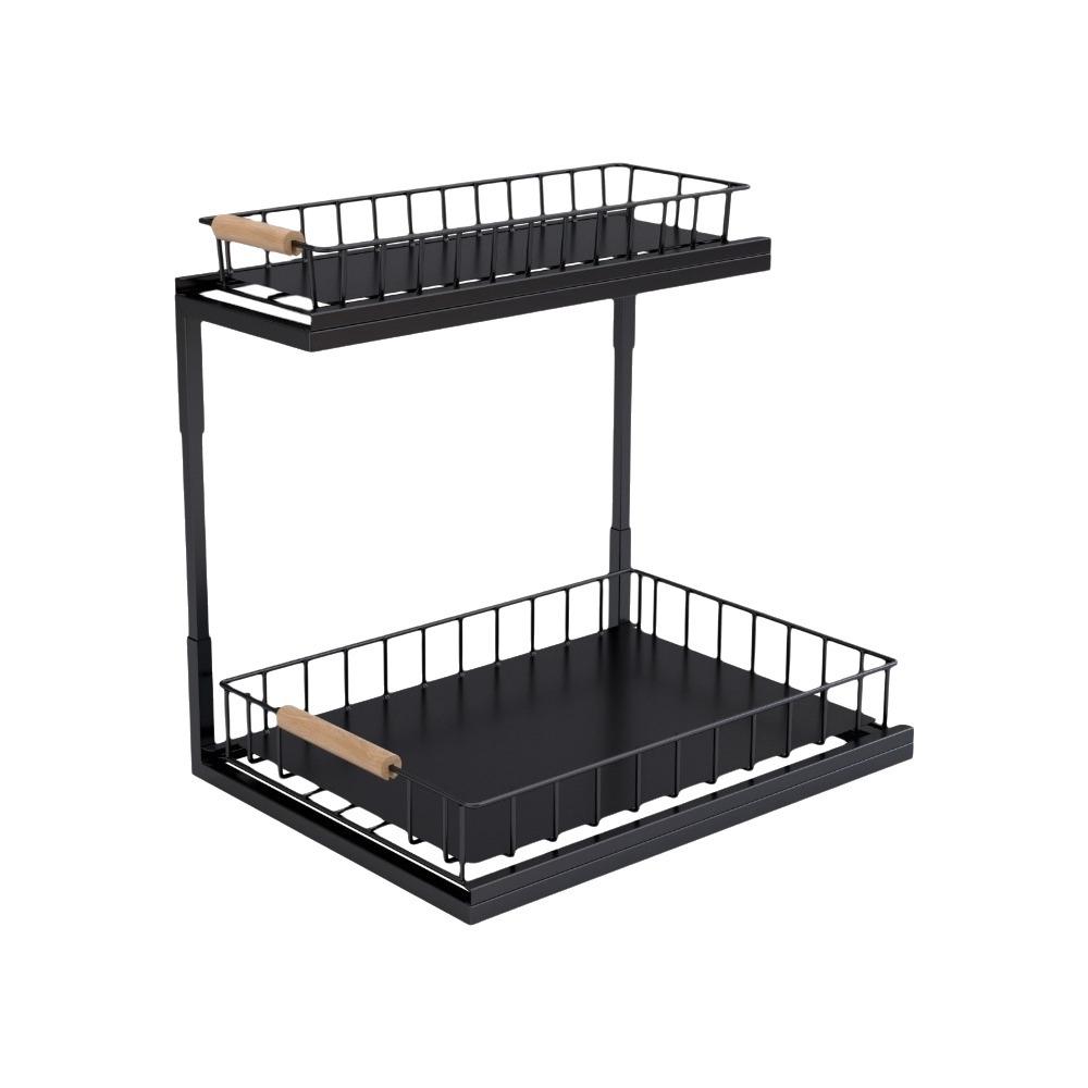 Large Capacity 2-Tier Under Sink Organizer Carbon Steel Slide Out Cabinet Storage Shelf  Bathroom