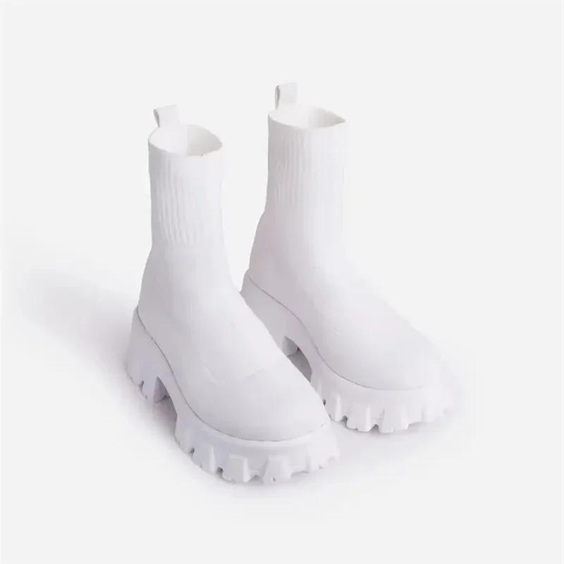 Fashion Women Boots White Platform Boots for Winter Autumn Botas Femininas Socks Ankle Boots Platform Shoes Women Heels Botines Mujer