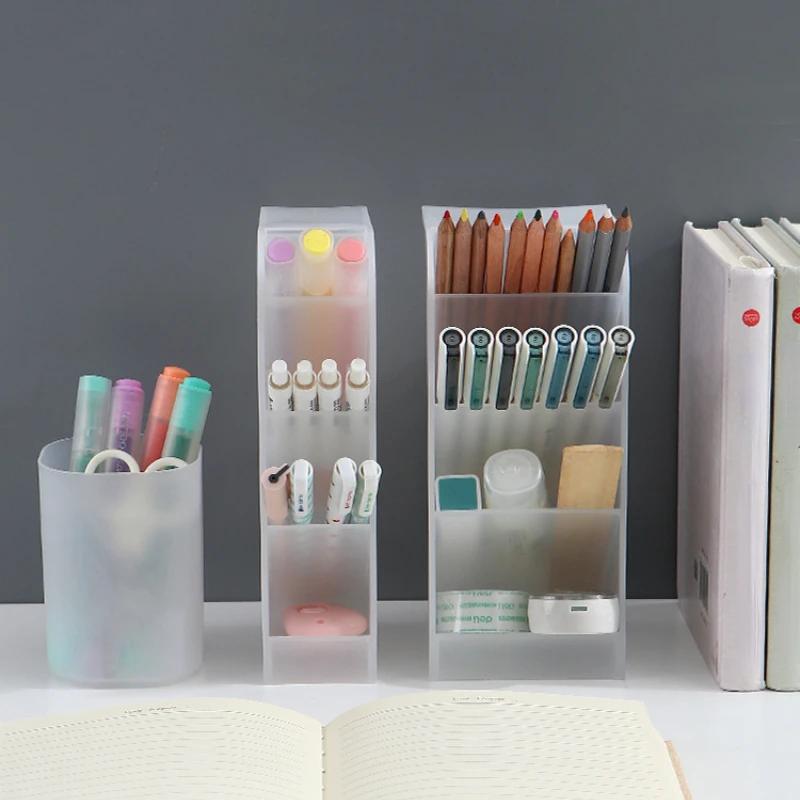 Desk Organiser Creative Transparent Oblique Insert Pen Holder Desktop Pen Bucket Storage Box Office Pen Holder Desk Organizer