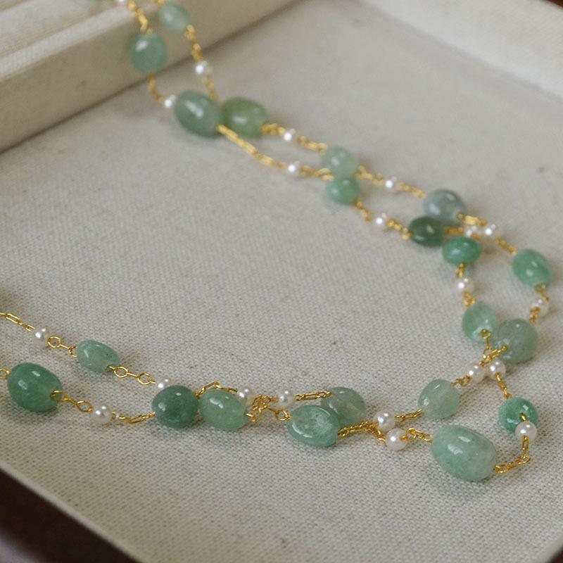 Original Design Handmade Natural Stone Double-Layer Beaded Sweater Necklace for Women