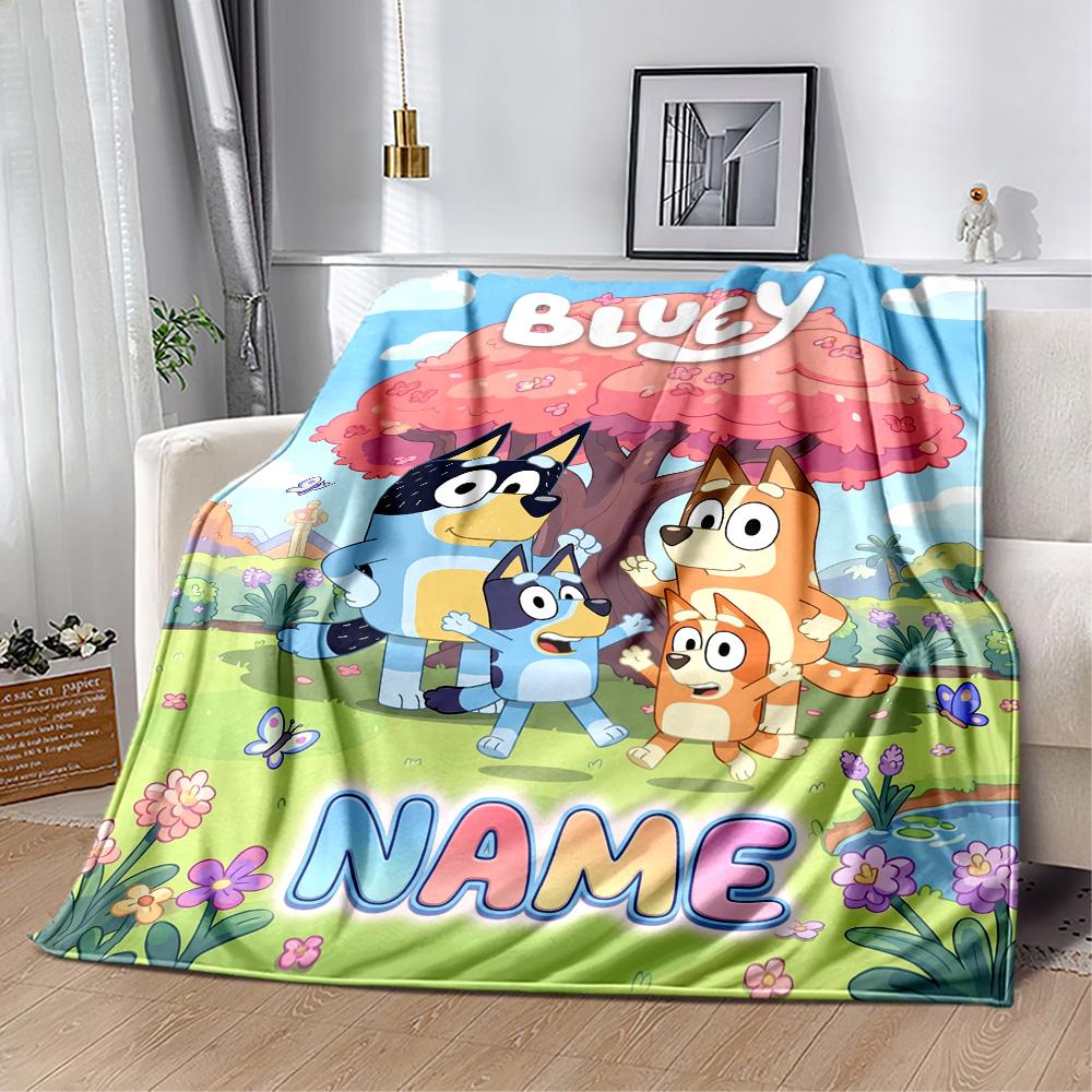 Bluey Family Adventure Personalized Name Blanket Gift Personalized Blanket Warmthful Decor Perfect for Nap Sofa Bed Couch for All Occasions