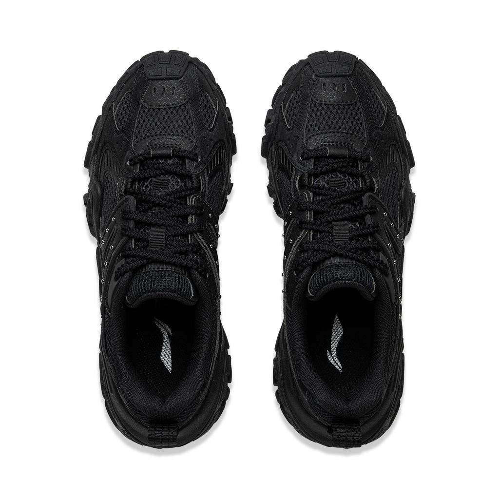 Li Ning Dune Retro Thick Sole Comfortable Shock Absorbing Non-Slip Wear-Resistant Breathable Low-Top Casual Shoes Women sneaker Black AGCU328-3