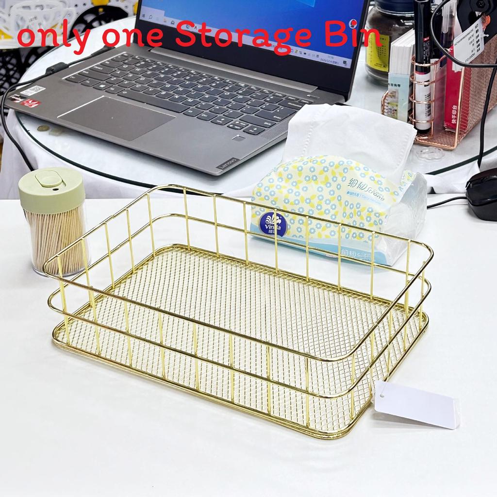 Slim Metal Storage Basket With Steel Mesh Base For Accessories And Small Items