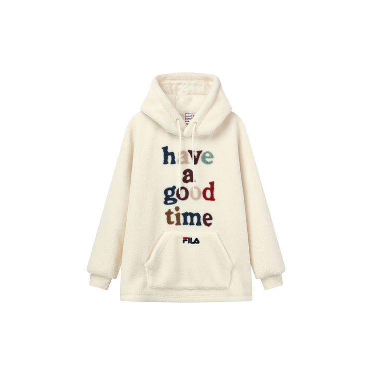 FILA Faux Lamb Wool Warm Pullover Hoodie Men hoodies White F11U149208F-IV