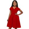 Large Size Women Summer Fashion Solid Bowknot Bandage Dress Ladies One Piece V Neck Nipped Waist Dress
