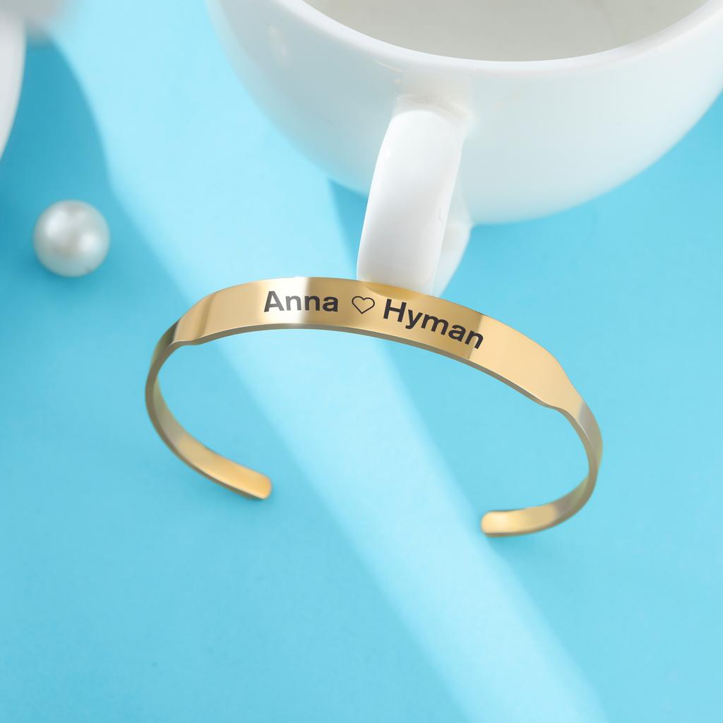 Customized Open Bangle Engraved Name Sentence Logo Bracelet Personalized Stainless Steel Jewelry Men Women 2026 New Year Gifts