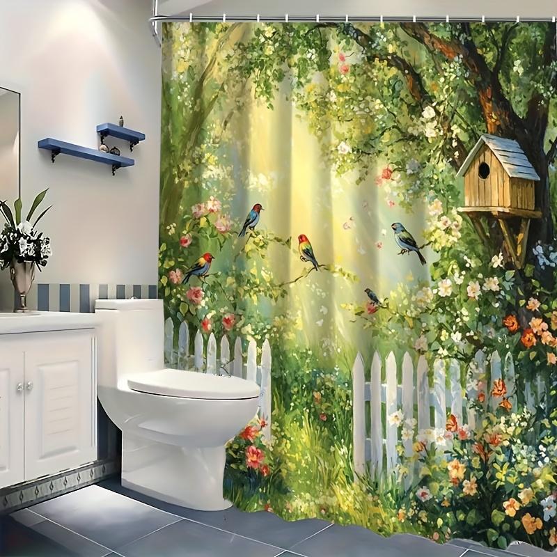 Annier Charming Garden Birds Shower Curtain - Perfect For Nature Lovers. High-Quality Fabric Ensures Durability And Vibrant Atmosphere.