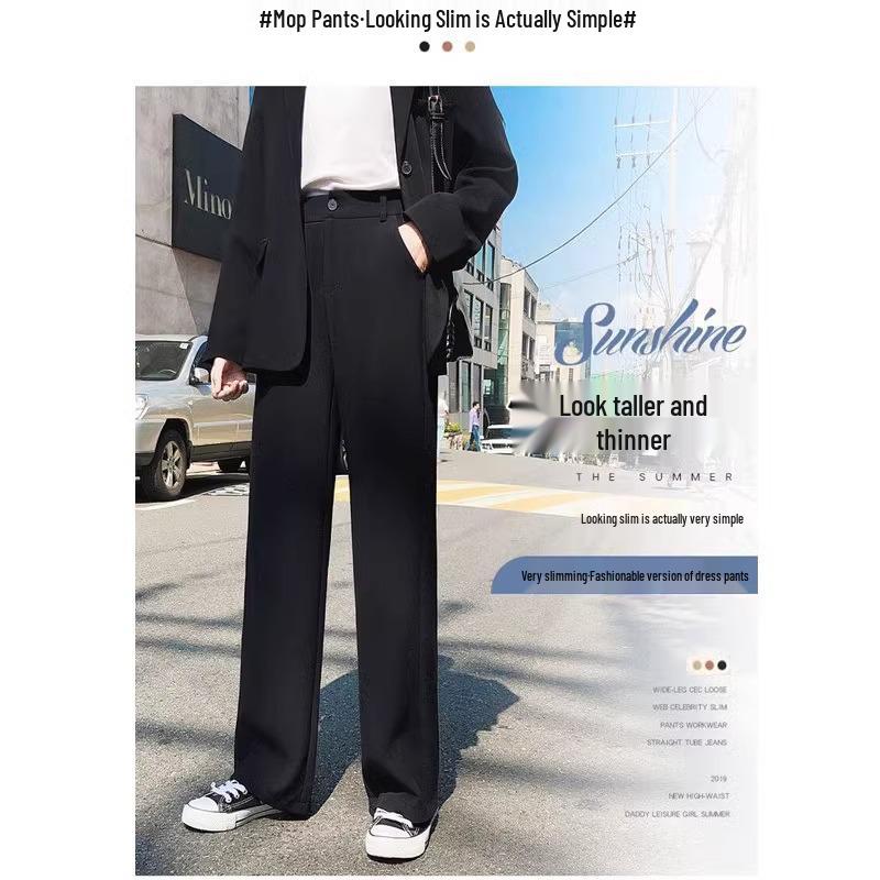Women's High Waist Wide-Leg Trousers - Slimming, Loose Fit, Plus Size, Floor-Length, Perfect for Spring & Autumn.