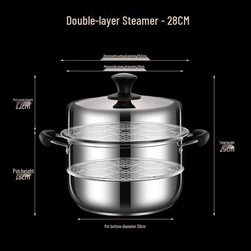 28cm 2-Layer 201 Stainless Steel Steamer & Soup Pot