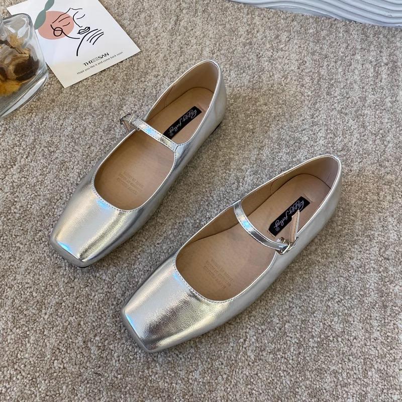 Fashion Flat Shoes for Women Silver Mary Jane Women's Shoes 2025 New Spring Autumn Flat Soft Soled Ballet Scoop Shoes Loafers Women