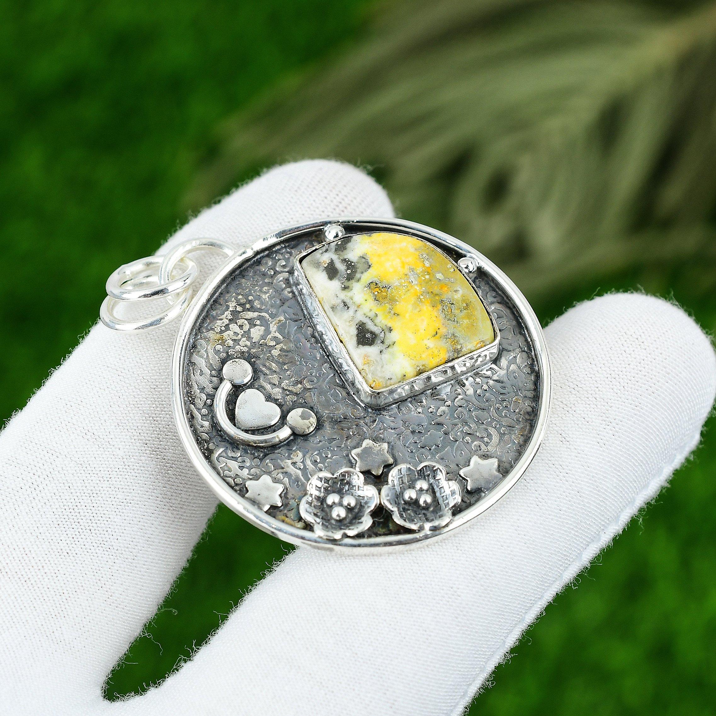 

Wedding Gift For Her 925 Silver Natural Bumble Bee Jasper Gemstone Pendant