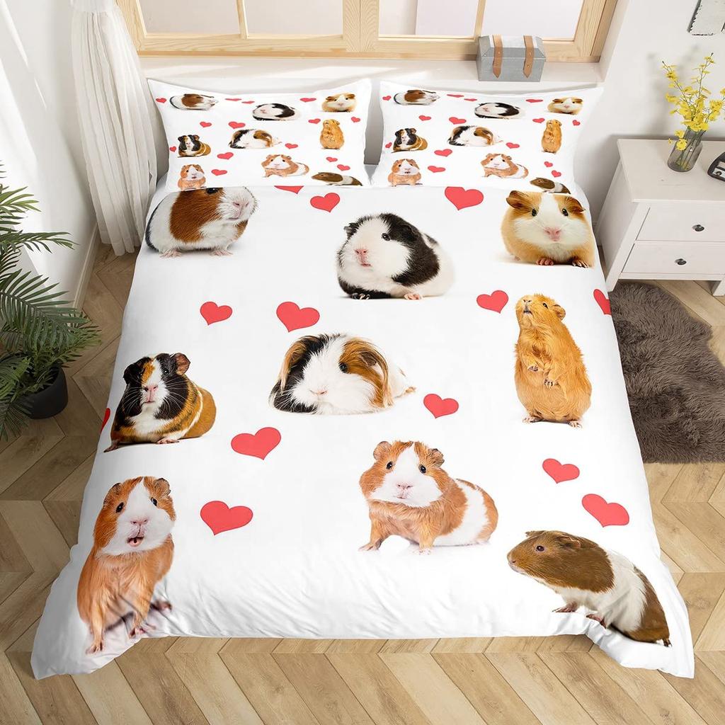 Guinea Pig Bedding Set  Animal Pattern Duvet Cover for Kids Boys Girl Comforter Cover Wildlife Bedroom Collection 3Pcs Full Size