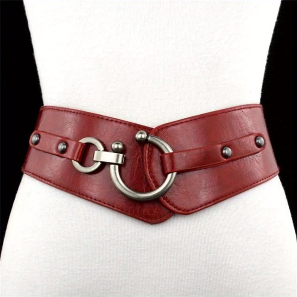 1PC Fashion Elastic Wide Belt Strap Vintage Women Faux Leather Buckle Elastic Wide Belt Strap Solid Color Waistband