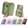 Wristband Zipper Wallet Cards Solt Flower Phone Bag For Samsung Galaxy S23 Ultra S22 Plus Note 20 Hand Strap Detachable Cover