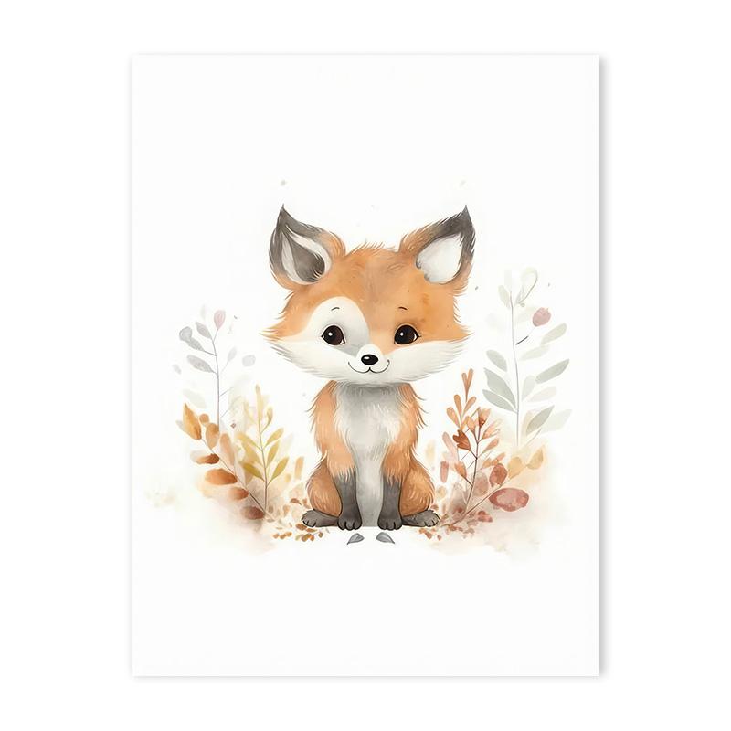 Мультяшное Облако Животное Холст Картина Настенное Искусство Милый Енот Лиса Олень Детская Спальня Постер Детская Комната Картина Декор Настенная Роспись 21X30cm Unframed