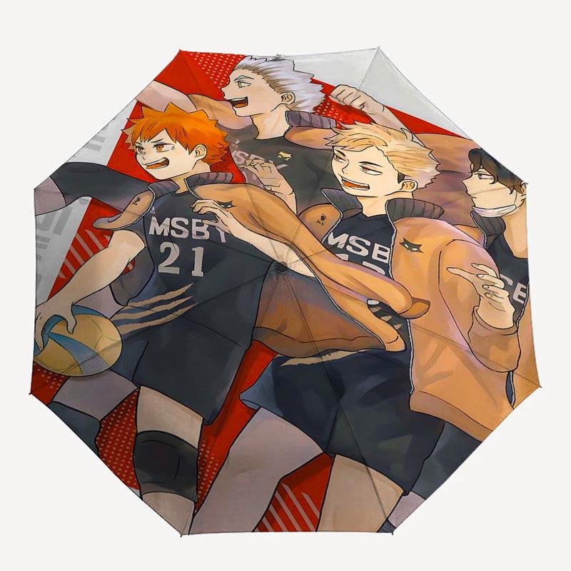 1 Stück Haikyuu!! Automatisches Öffnungsregenschirm Tragbares 3-fach-Design mit Eisenrahmen Outdoor Perfektes Geschenk für Fans, Reisende, Täglichen Gebrauch.M078