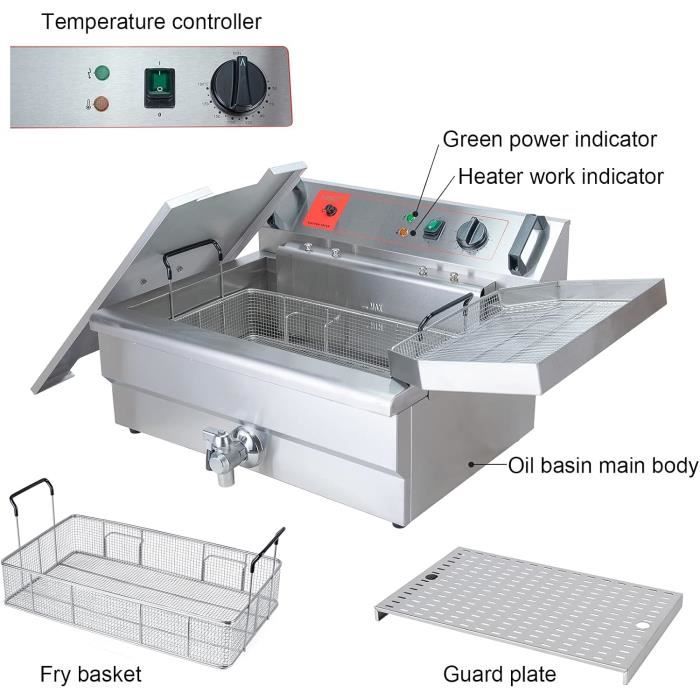Friteuse électrique - valgus - 3000w - 30l - acier inoxydable - thermostat ajustable 50-190°c