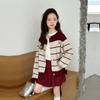 2025 Girls' Striped Knit Cardigan Sweater - Trendy Spring & Autumn Fashion for Big Children