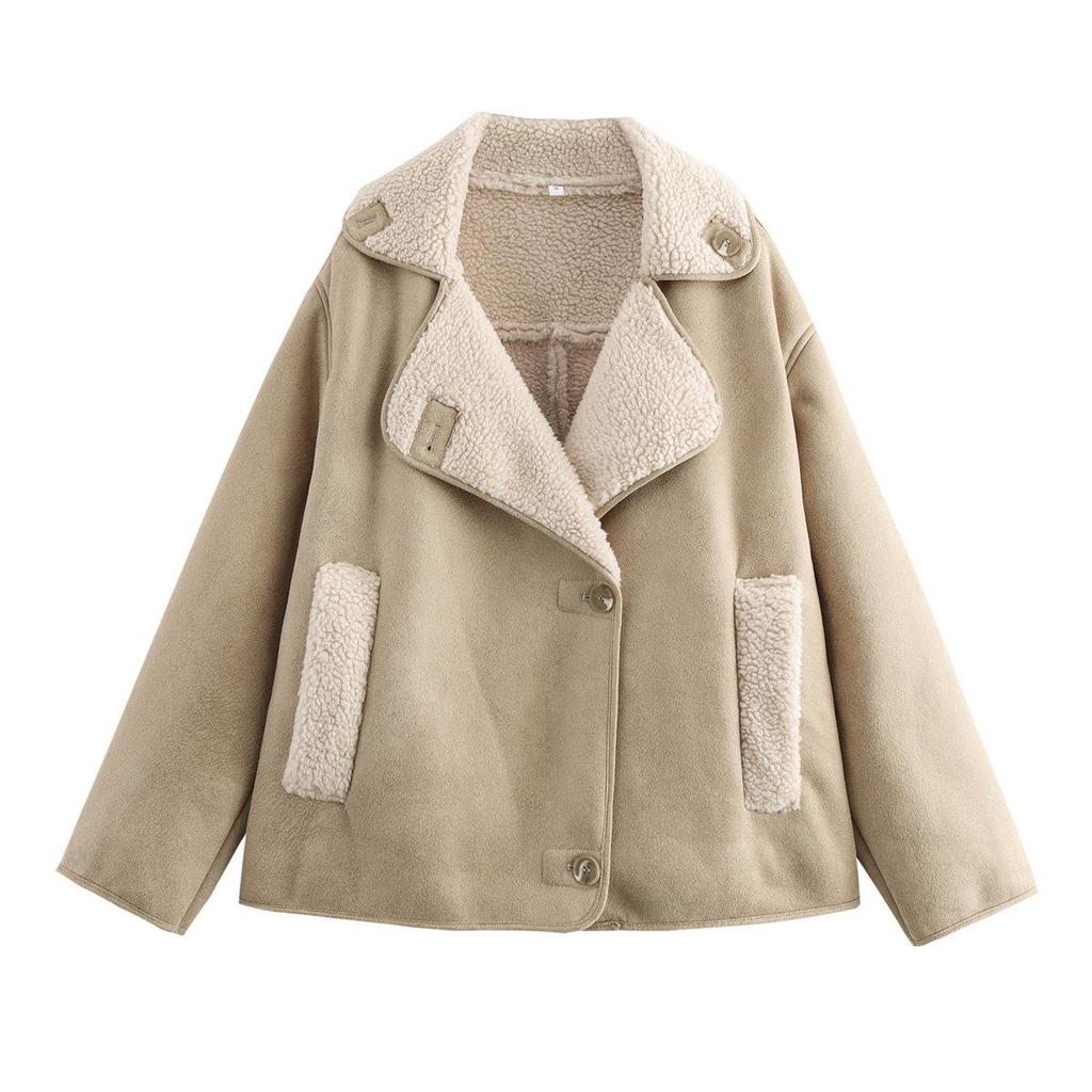 2023 Winter Women's European & American Style Lambswool Lapel Short Jacket