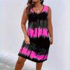 Women's Sleeveless V Neck Shift Dress Gradient Tie Dye Print Plus Size Casual Midi Dress