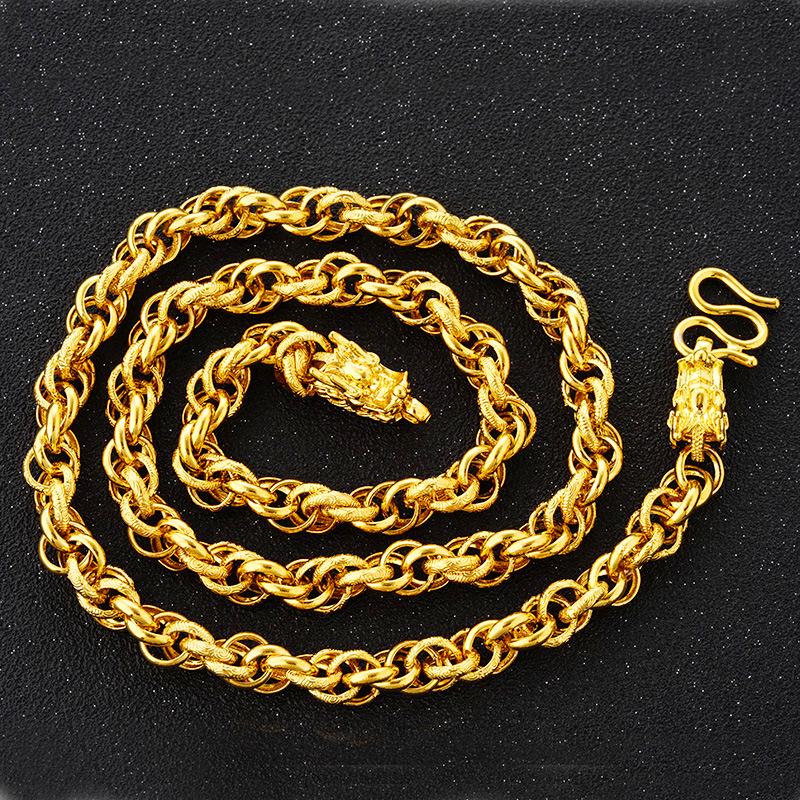 Gold-Plated Dragon Head Twist Necklace: Bold Design for Men & Women, New Vietnamese Sand Gold Imitation Style.