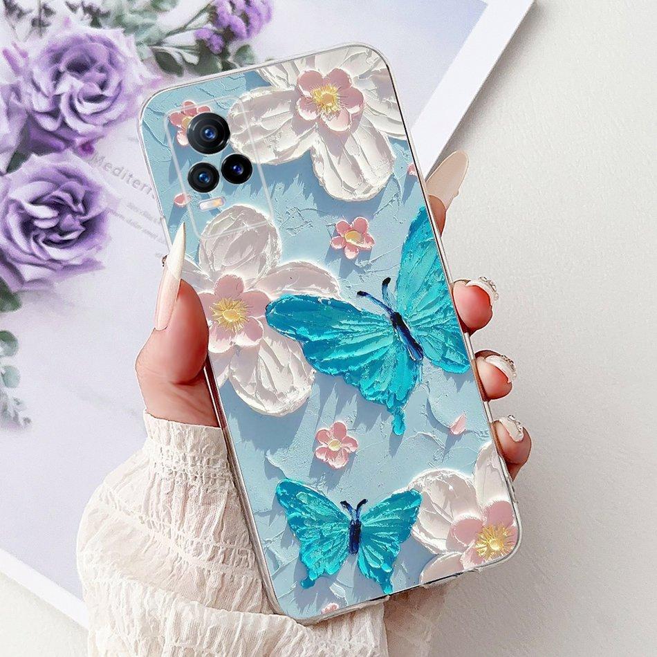 For Vivo V21e V2061 / V21 4G 5G V2050 V2066 Phone Case VivoV21e V 21 4G Elegant Floral Cat Printing Soft Silicone TPU Cases
