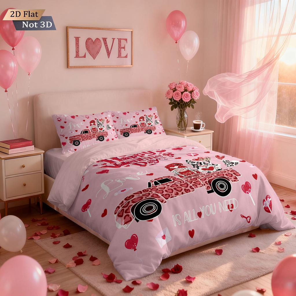 3pc Valentine's Day leopard print car print coreless duvet cover set multi size bedroom dormitory bedding holiday decoration