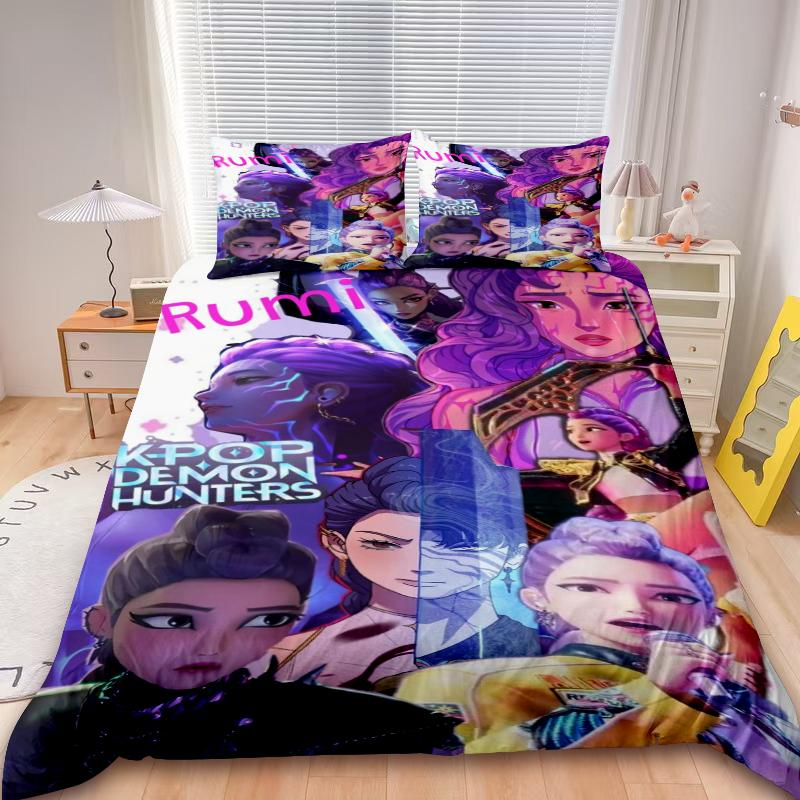 K-Pop Rumi Juego de Funda Nórdica de 3 Piezas D-Demonio H-Cazadores Juego de Cama Funda de Edredón Decoración Dormitorio Adolescentes Niños