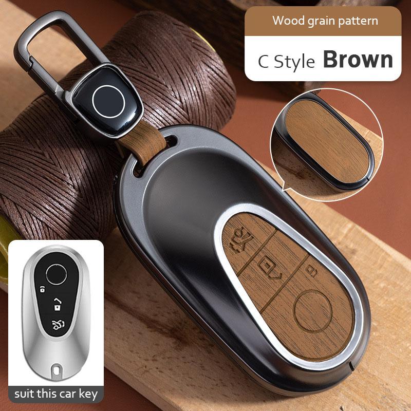 Alloy Wood Grain Pattern Car Key Cover for Mercedes Benz  A C E S G Class GLC CLE CLA GLB GLK GLS W206 W223 E300 C260 S450 S500