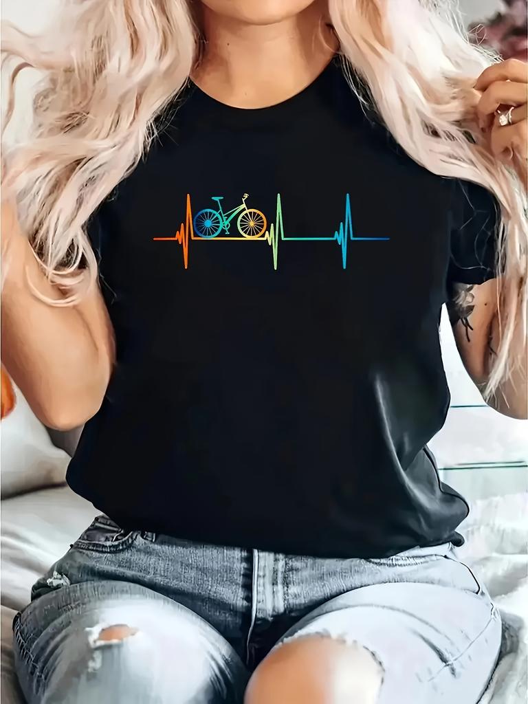 Bicycle Heartbeat Gradient Print T-shirt
