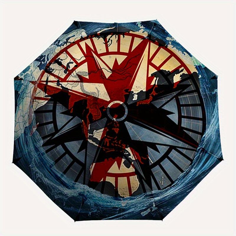 Compass Globe Map: Nautical Design for Adventure LoversUmbrella, Portable 3-Fold Compact Umbrella,Christmas Gift ES577