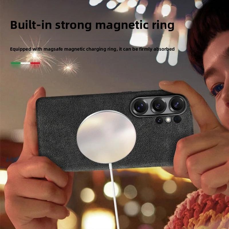 Genuine Italy Alcantara Leather Wireless Charge Phone Shell For Samsung Galaxy S26 Ultra Plus Full-pack Shockproof Protect Cover