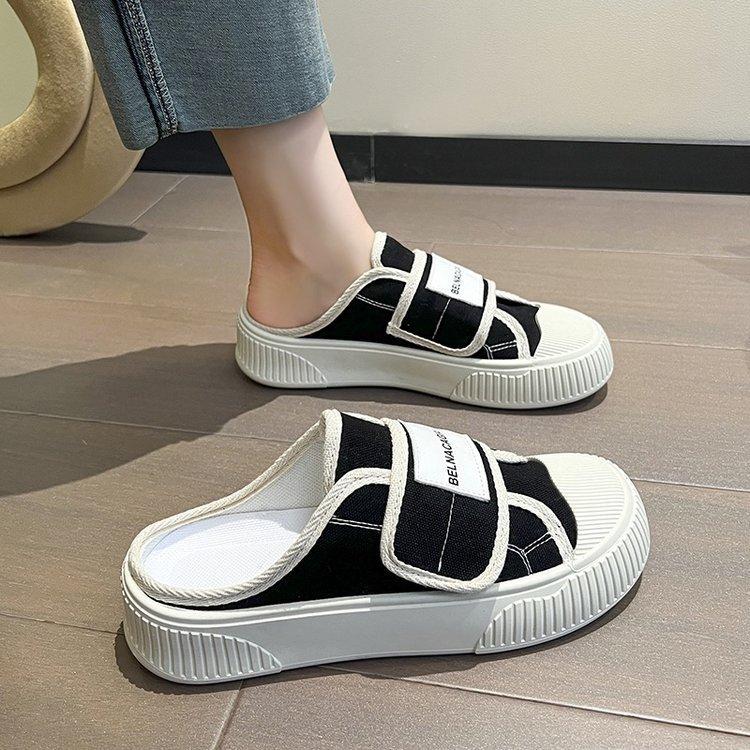 Velcro 22 Summer New Round Head Biscuit Shoes Student Running Two Wear Canvas Shoes