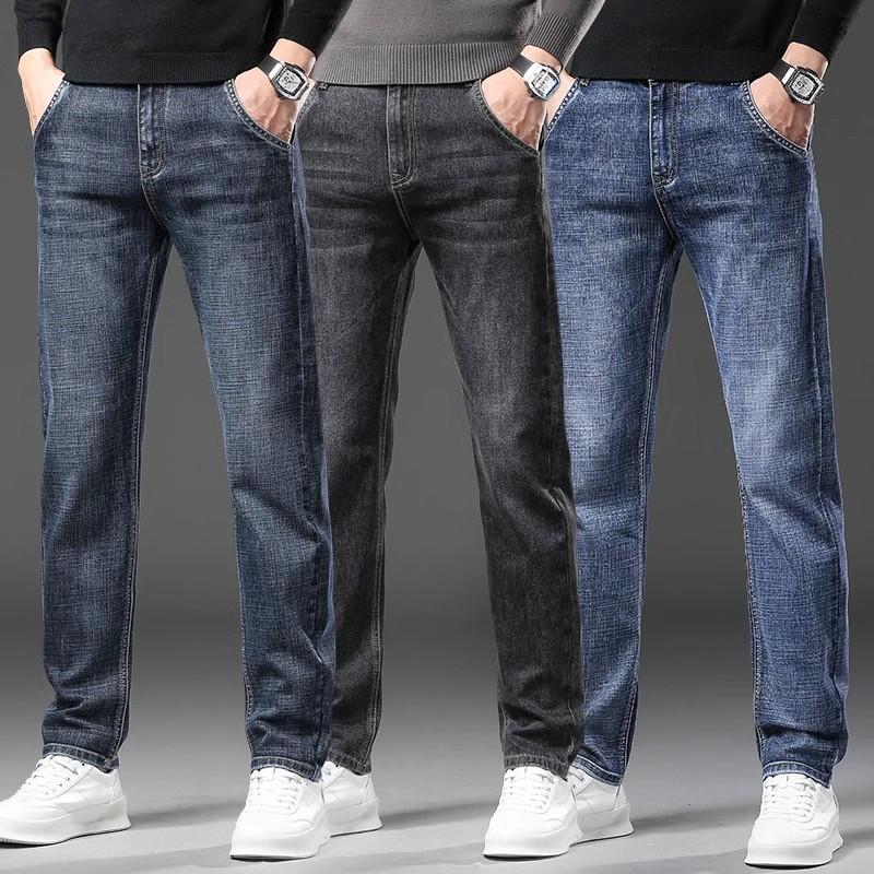 Nya Herrjeans Höst Vinter Fleecefodrade Tjocka Smala Raka Lediga Långbyxor Herr Höst Vinter