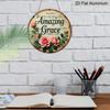2D Flach, 1 Stück Rundes Aluminium-Hängeschild, „Amazing Grace“ Notenblatt & Rosa Rosen Design, Vintage Christliches Hymnen Metallschild, Perfekt für