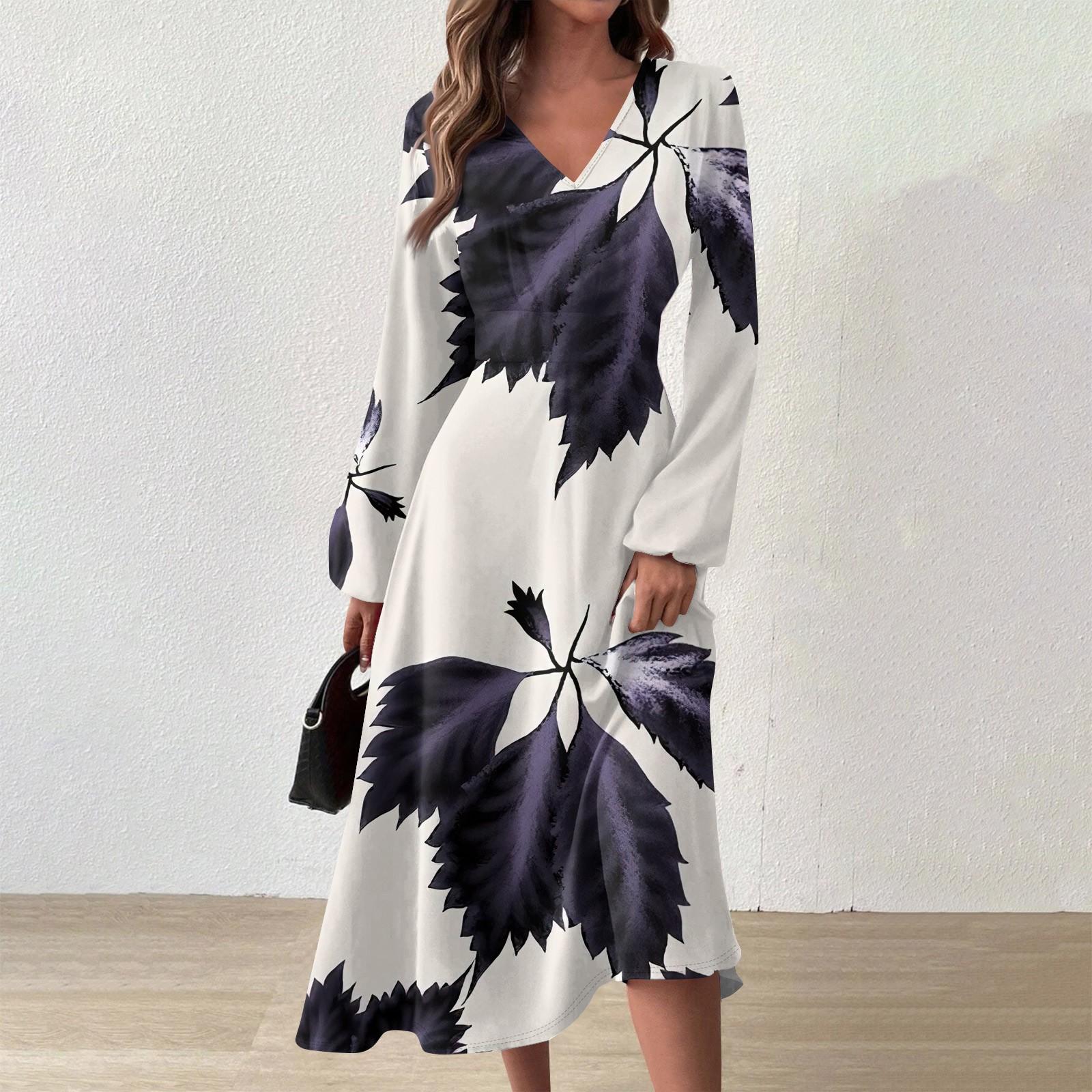 

Женское осенне-зимнее повседневное модное длинное платье с v-образным вырезом и длинным рукавом с принтом дефолиации XL