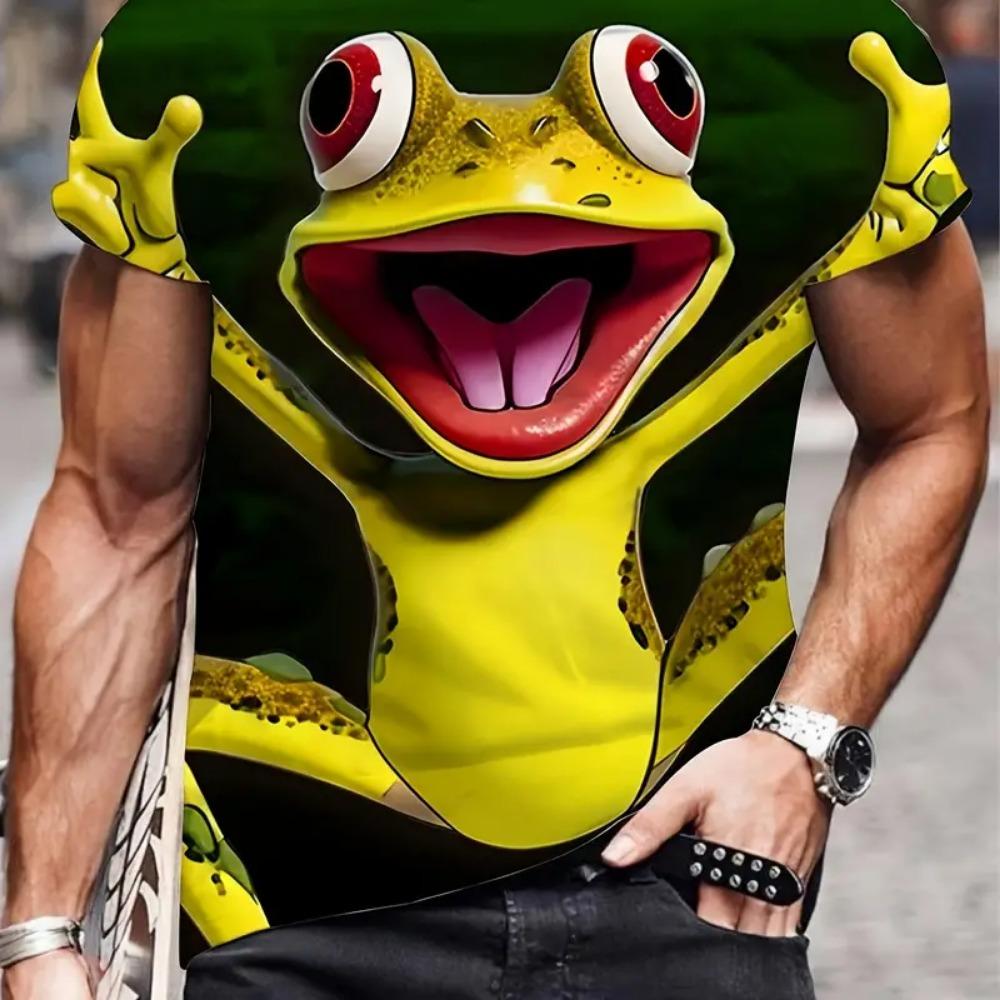 Fun Frog Pattern Print Men's T-shirt Summer Daily Street Short Sleeve T-shirt Outdoor Casual Plus Size Tees Top Women Clothing