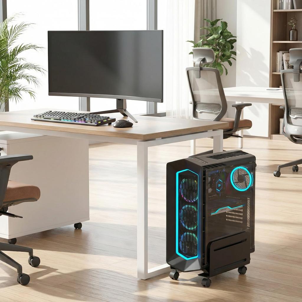AGPTEK CPU Cart with Side Movable CPU Stand for Adjustable 10kg Weight Foot Heat Dissipation Dust PC Storage Extendable Steel with 4 Ideal for Offices