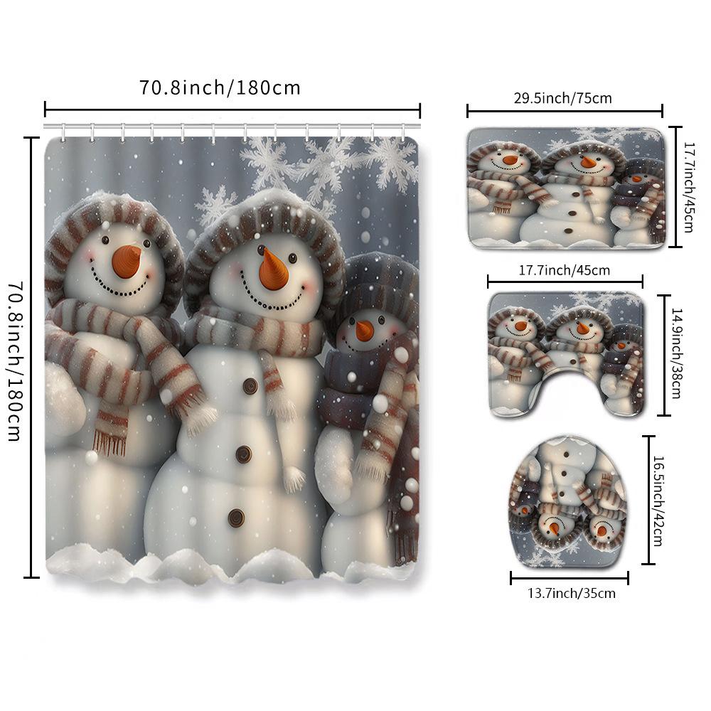 Christmas Toilet Cover Shower Curtain Floor Mat Set Santa Carpet Door Mat Foot Mat Non-Slip Mat