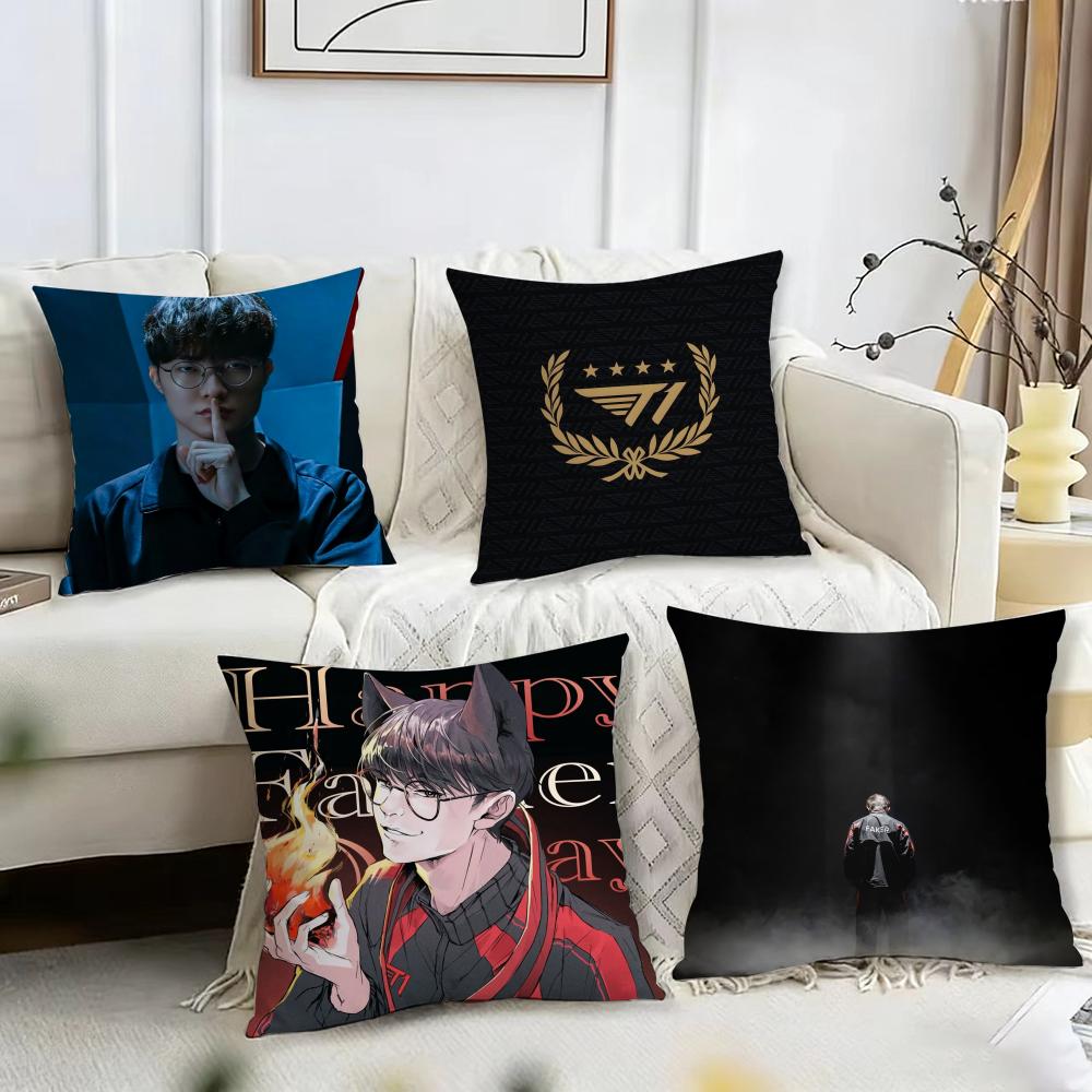 F-Faker LOLS SKT T1 2024 Five Champion Cushion Cover Reversible Plush Pillow Cover – For car, sofa, bedroom, perfect as a gift.