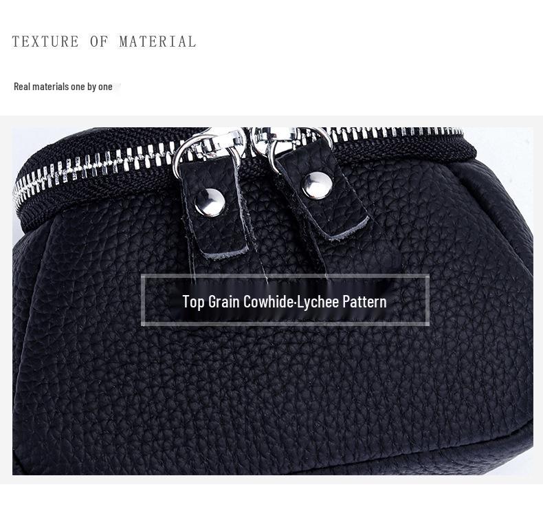 Compact Top-Grain Cowhide Coin Purse: Stylish Necklace Pouch for Lipstick, Makeup, or Earphones