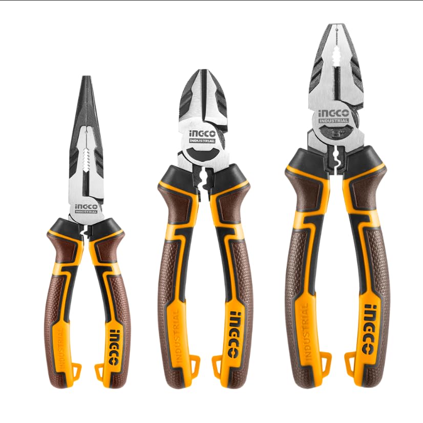 

INGCO 3-Piece High Leverage Pliers Set (HKHLPS2831) - Includes 200mm Pliers, 180mm Nippers, and 160mm Long Nose Pliers