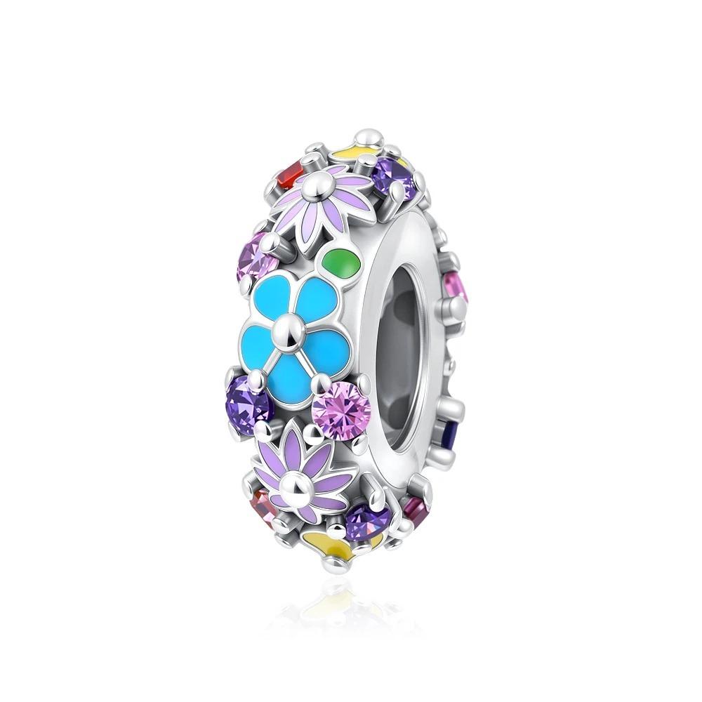New Shining Zircon Love Heart Spacer Bead 925Silver Pendant for DIY Bracelet Flower Charm Women Jewelry Making