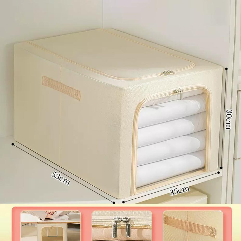 Clothes Storage Bins, Large Storage Bags With Zipper, Transparent Window, Metal Frame, Handle Foldable Closet Sweaters Organizers For Bed Sheets
