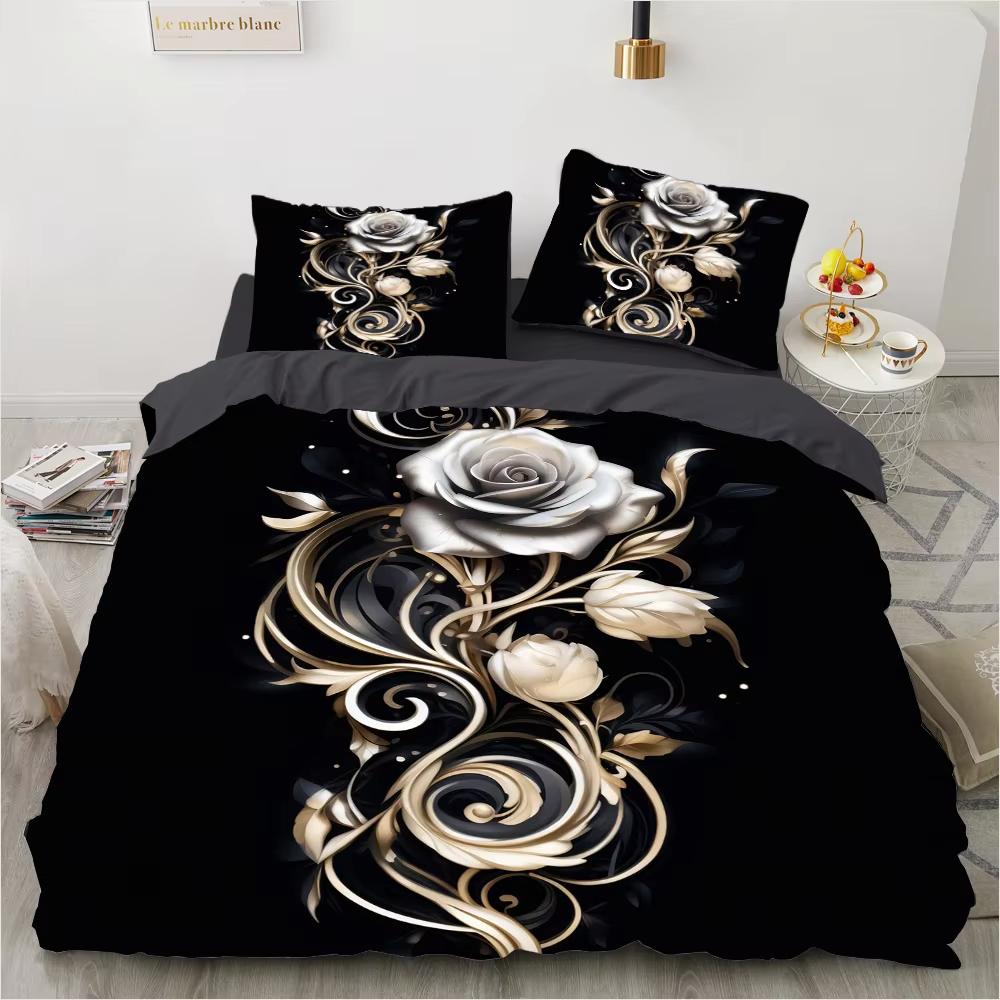 Rose Pattern Duvet Cover Set King Size 3D Floral Bedding Set Suitable for Couples Wedding Gift 3 Pcs Contains 2 Pillowcases