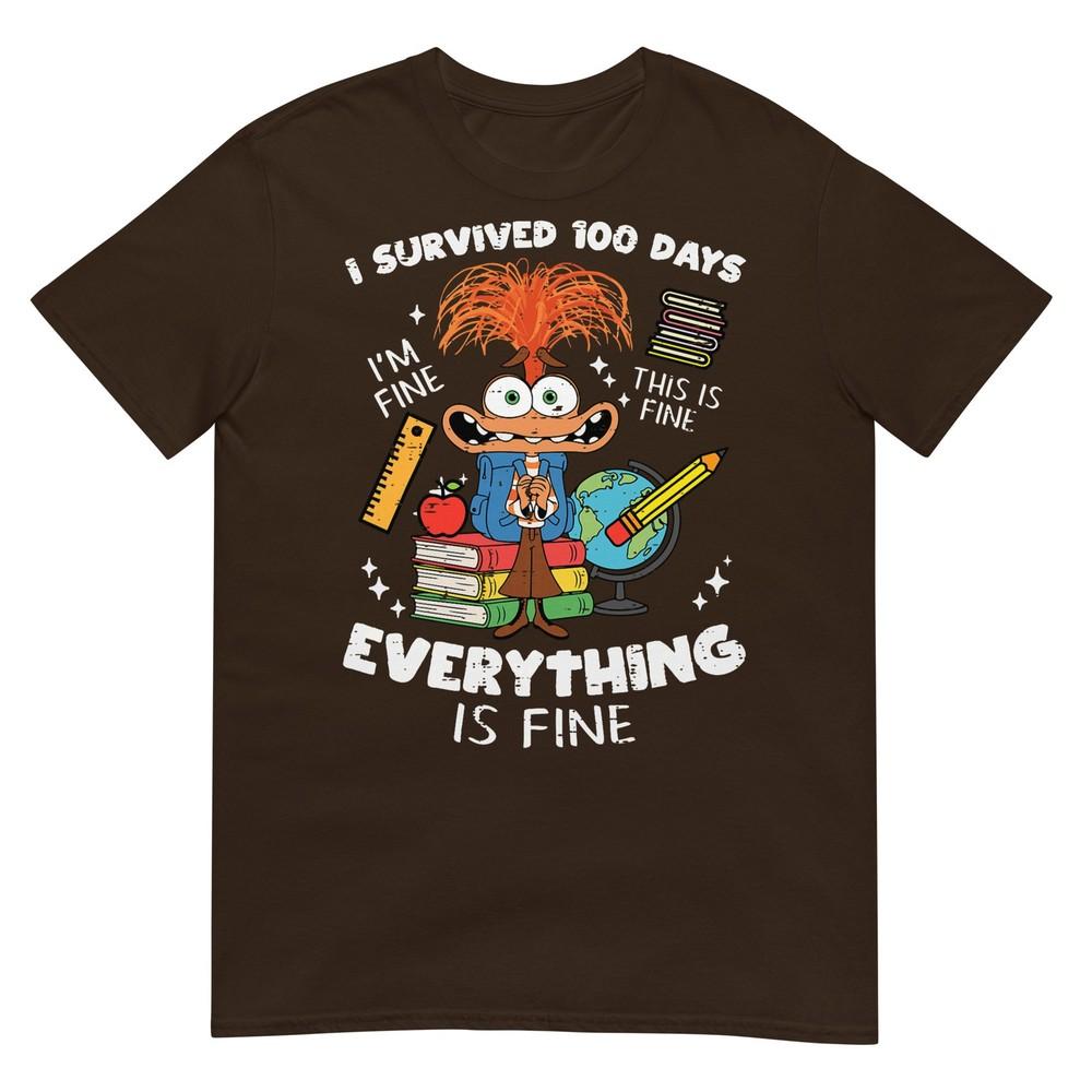 Survived 100 Days Im Is Fine Anxiety 100th Day School Kids Tshirt