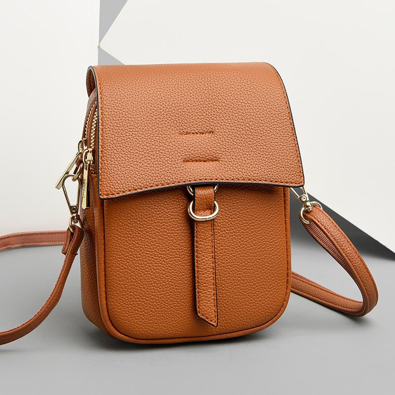 Oblique Span Bag For Mobile Phones Women'S Multi-Function Mini Bag Women'S Vertical Double-Layer Leather Mobile Phone Bag