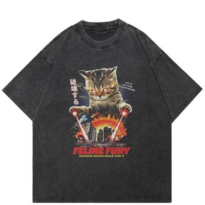 Streetwear Destroy Cat Graphic T-Shirt Cotton Tshirt Unisex Tops Tees Summer Short Sleeves T Shirt